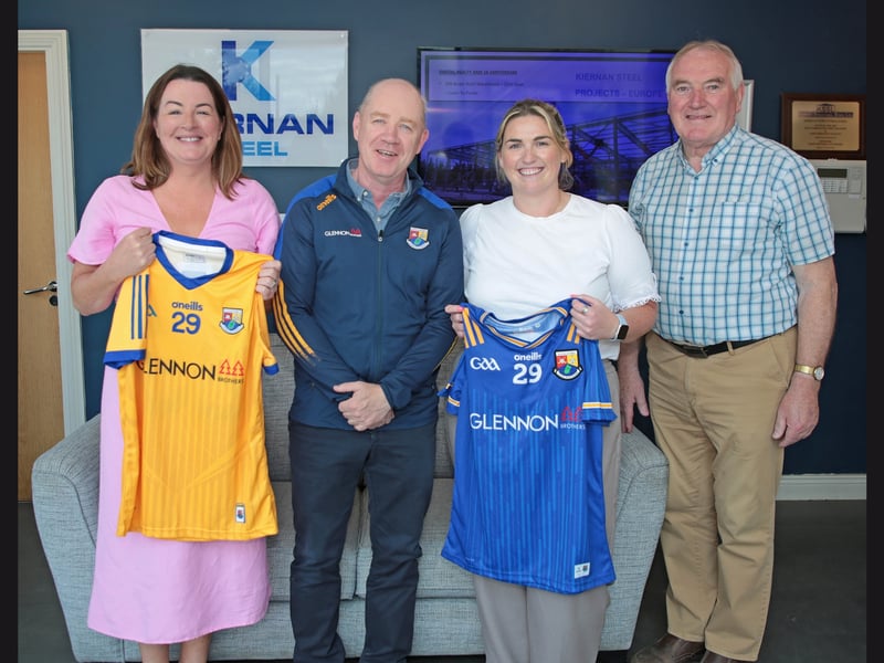 Two Kiernan Steel staff members Martina Brady (left) and Amy Faughnan (right) who played a key role in organising the fundraising even. They are pictured here with Longford GAA Chairperson Derel Fahy and Kiernan Steel founder Frank Kiernan