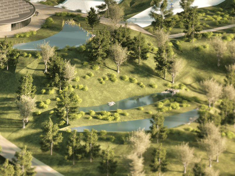 A collection of small ponds are visible in one image. This could be a sign Skyline is interested in making the gravity park welcoming to walk around on its own - or else they have meet biodiversity targets to meet.
