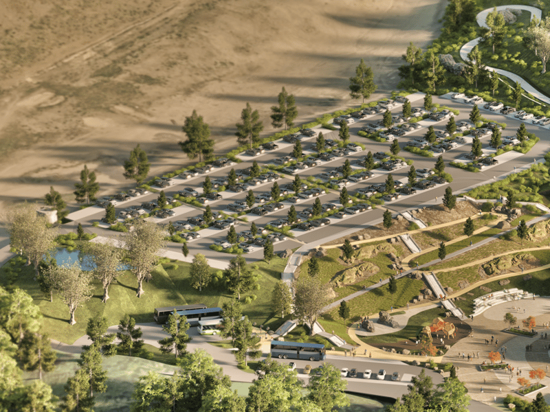A car park for approximately 200 cars, with parking for coaches nearby. Skyline says one of their first projects would be redesigning roads leading to the construction site to better handle traffic and jobs for the redevelopment.