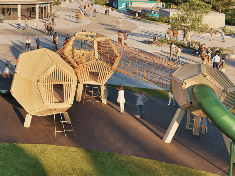 An artist's impression of the play area on the central plaza.