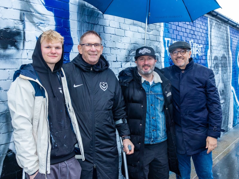 The new Pompey mural by Murwalls was officially unveiled , with Pompey legends Alan Knight and Guy Whittingham in attendance.

Pictured - Keaton Spry, who was instrumental in getting the project off the ground, with Alan Knight, Marc Silver of Murwalls and Guy Whittingham.

Photos by Alex Shute