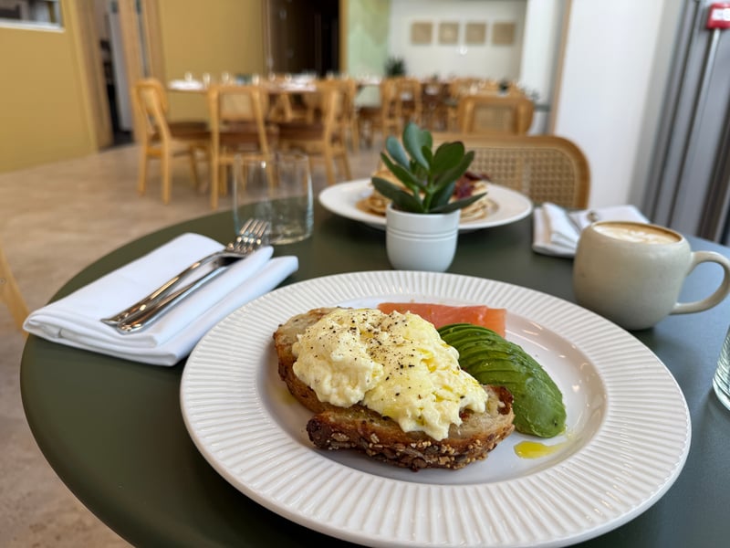 There's a range of egg dishes on the menu, including eggs Benedict (£14), shakshuka (£14), eggs Florentine (£14), 3 egg omelette (£12) and more.
