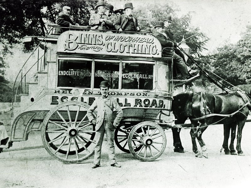 A horse-drawn bus at Hunters Bar in 1898