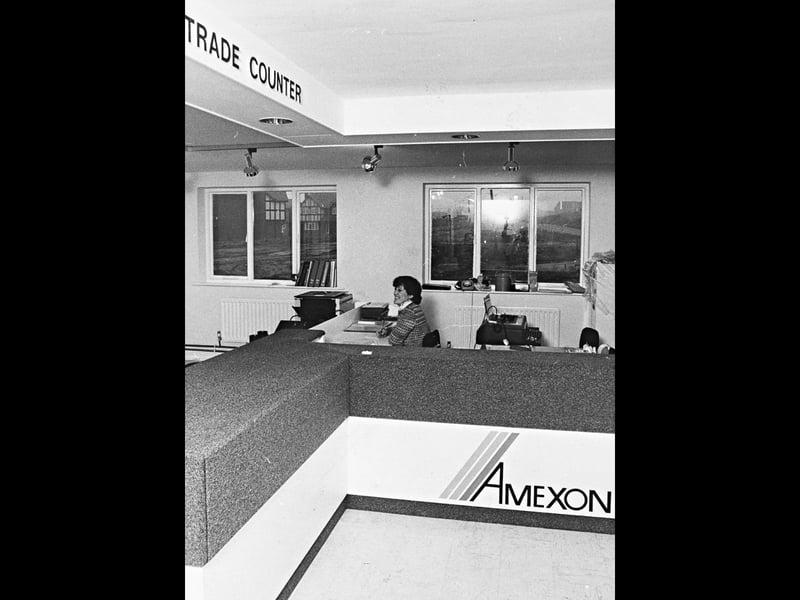 AMEXON Engineering had opened two new factory units at Boley Park, Lichfield, by November 1982, offering a range of products for the thermoplastic construction industry. The photograph shows the reception desk and trade counter, where customers could buy pipes, fittings, valves and other equipment. Do you remember AMEXON Engineering or Boley Park in the 1980s? Did you or someone in your family work on the industrial estate?