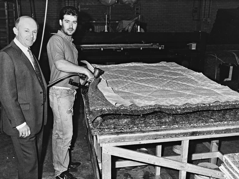 C and C Bedding was expanding rapidly in October 1988, taking an additional 6,676 sq ft unit on the Pensnett Estate to accommodate its growing business. The new space included a mill for making furniture frames, helping the company complete the production of beds and sofa beds alongside its range of linen and quilt covers. Ray Cadman and Phillip Sanderson are pictured following the expansion. Do you remember C and C Bedding or working on the Pensnett Estate? Did you or someone in your family work in the local furniture industry?