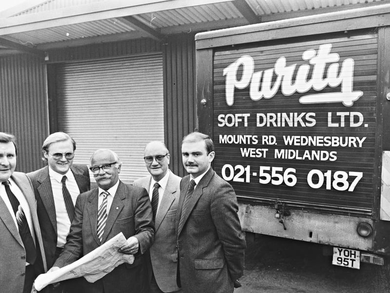 Purity Soft Drinks was preparing for major growth in December 1985 with a new extension to its bottling and warehousing plant in Mounts Road, Wednesbury. The £200,000 investment, including new machinery, was set to more than double production, while the company also planned to increase its workforce by around 50 per cent. The expansion included new equipment to boost production of fruit juices and mixers, as well as a cash-and-carry counter for local trade. Pictured outside the extension are Mac Ward, Mike Cox, Stan Dunn, Douglas Cox and Tim Cox. Do you remember Purity Soft Drinks or its Wednesbury factory? Did you or someone in your family work there?