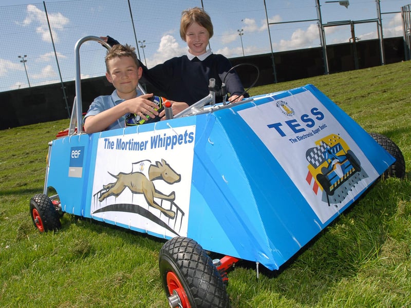 Young engineers Josh Corner and Andrew Meikle were ready to race in the go-kart that the school's engineering club built in 2008.