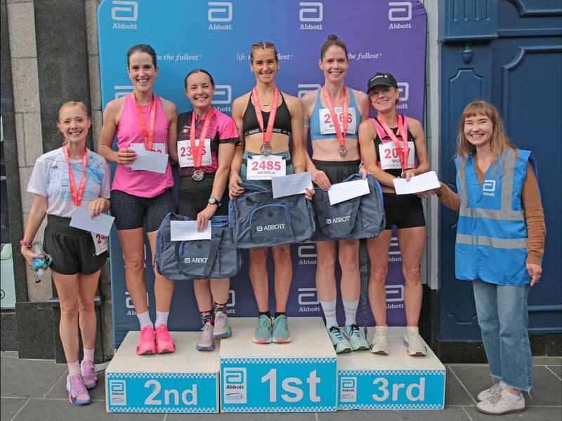 Half Marathon Women Winners: 1st Nichola Doyle, 2nd Nikita Cassidy, 3rd Michelle Henehan, 4th Gemma Lyons, 5th Maggie Smith, 6th Nessa McElvaney. Abbott's Agnieszka Loughrey