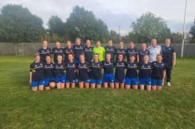The Knocknacarra FC squad that won the Women's O35 League title on Monday night, back row, from left: Karen Lilly, Marie Clifford, Gillian Joyce, Suzy Cunningham, Rachel Stuart, Katrina Connolly, Michelle Kearny, Karla Deegan, Nina Wemken, Gráinne Coyne, Sinéad McCormack, and Rachel King (manager). Front: Sandra O'Connell, Laura Kavanagh, Ciara McDonagh, Brigeen Dolan, Melissa Fleming, Linda McDonnell, Bernie O'Connor, Rebecca Canavan, Evelyn Coffey, Roisin Aspell, and Nessa Ní Chuanagh.