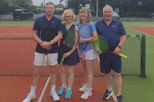 The Galway Lawn Tennis Club team which won the Grade 4 Mixed Doubles title in Nenagh last weekend, from left: Ciaran McGoldrick, Deirdre Byrnes, Patricia O'Connor, and Vincent Daly.