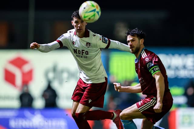 Galway United captain Jimmy Keohane in action against Ethan O'Brien of Drogheda United in the league meeting between the sides back in February.