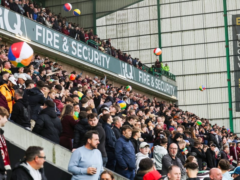  Hearts fans before a William Hill Premiership match between Hibernian and Heart of Midlothian 