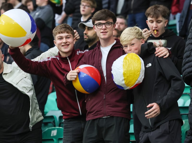  Hearts fans before a William Hill Premiership match between Hibernian and Heart of Midlothian 