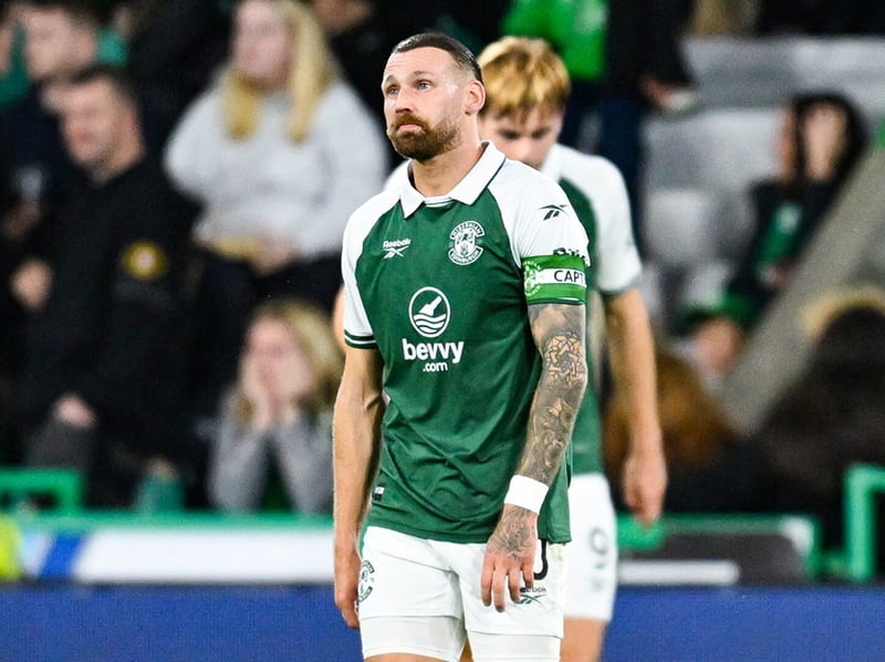 Hibernian's Martin Boyle looks dejected as Hearts' Laurent Mendy scores to make it 2-0