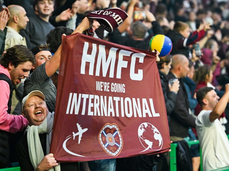 Hearts fans during a William Hill Premiership match between Hibernian and Heart of Midlothian