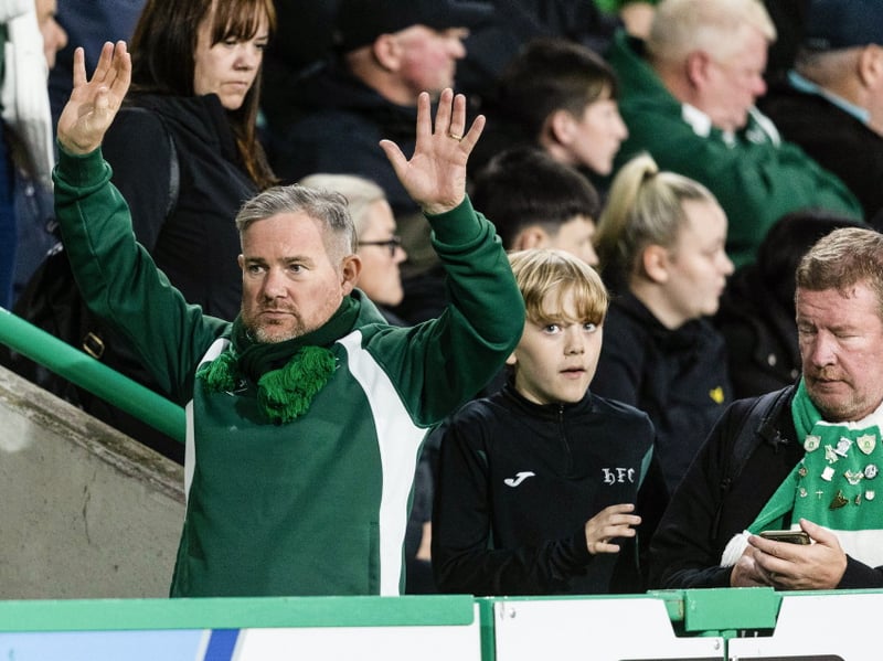Hibernian fans leave the stadium during a William Hill Premiership match between Hibernian and Heart of Midlothian