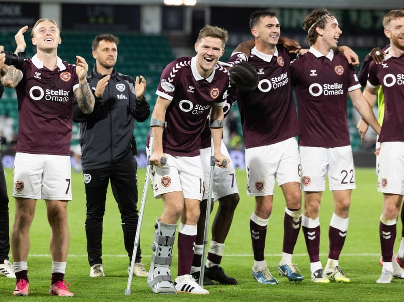 Hearts' Blair Spittal on crutches at full time