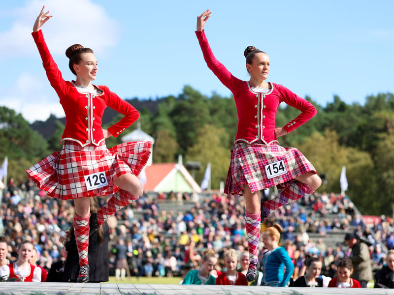 Dancers competing in the Highland Fling competition during The Braemar Gathering 2026 