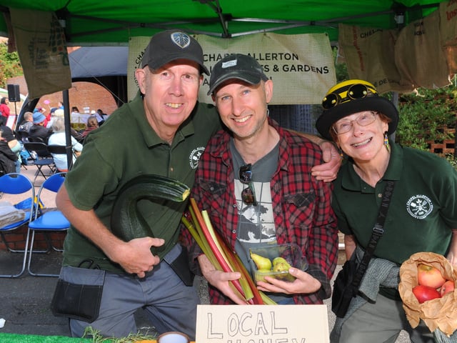 Chapel Allerton Allotment and Gardens Association with some of their produce, Martin Copeland, Sam Alderson and Sally Duggan.