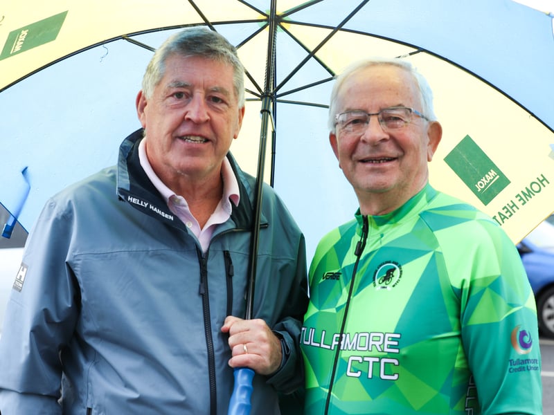 Michael Kinsella with John Carroll who was part of the 50k group taking part in the Pedal the Peaks Pat Colgan Challenge.