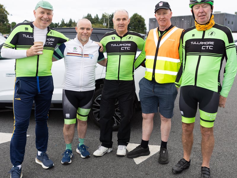 Paul Fogarty, John Collins, Padraig O'Grady, Seamus Buckley and Mick Reagan Tullamore CTC at the Pedal the Peaks Pat Colgan Challenge.