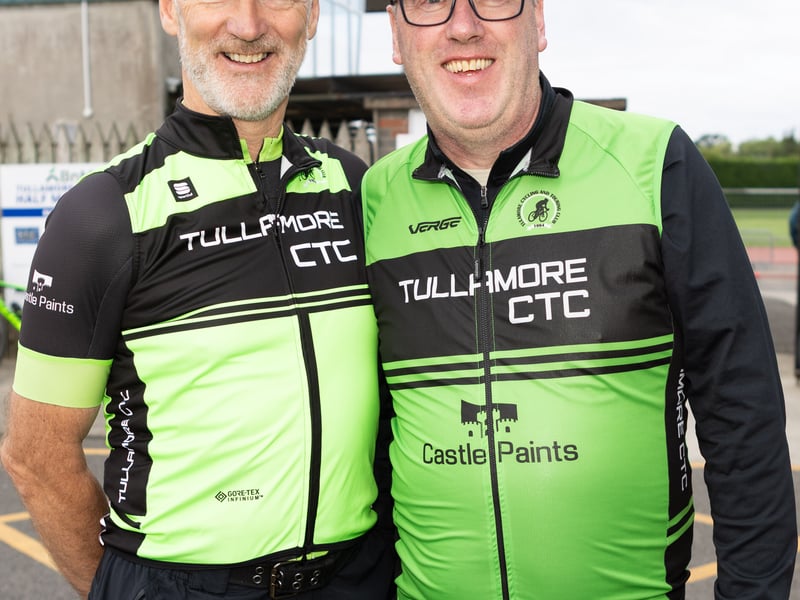 Vinny Wyer and Mark Maguire Tullamore TCT smiling for our photographer at the  Pedal the Peaks Pat Colgan Challenge.