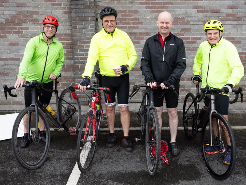 Niall Geraghty, Tullamore, Robbie Champ, Ballycumber, Philip Kelly, Tullamore and Paschal Naughton, Tullamore before setting off for the Pedal the Peaks Pat Colgan Challenge.