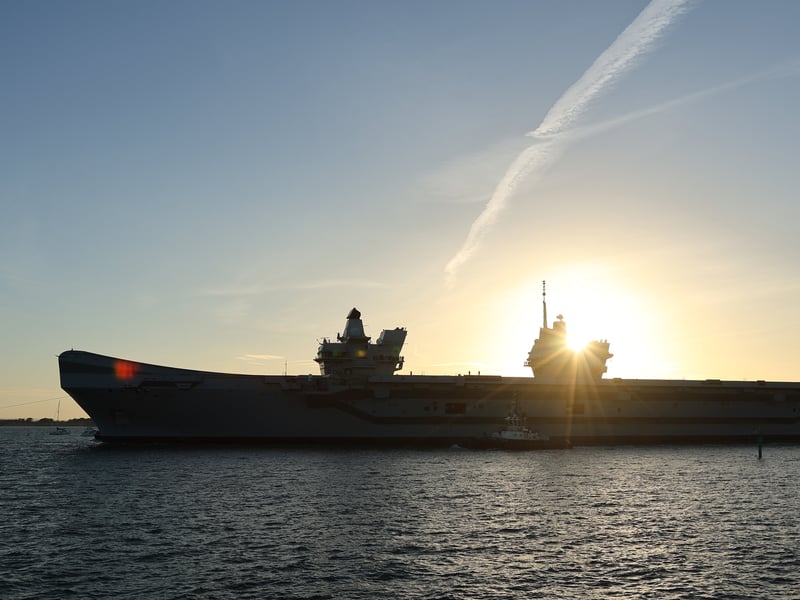 HMS Queen Elizabeth heads out of Portsmouth Harbour on Saturday, September 5.