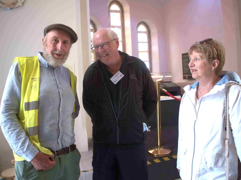 Kevin Power and Ber Bartley chat to Ireland Newfoundland & Labrador Connections Chairman Ralph Tapper (centre) in the Tides of Time Visitor Centre.