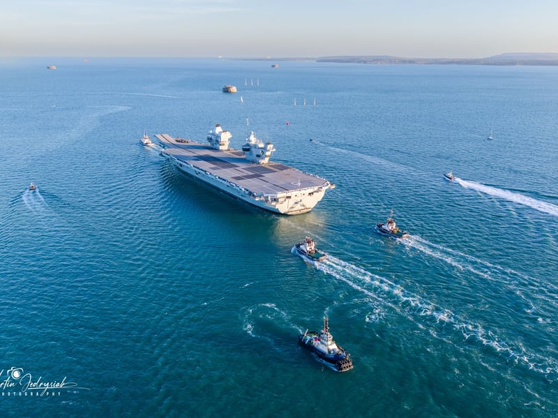 HMS Queen Elizabeth sailing out of Portsmouth on Saturday, September 5, 2026.