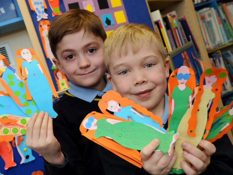 St Aloysius RC Infants pupils Taylor Parvia and Jacob Ash were pictured with Rapunzel characters in 2015.