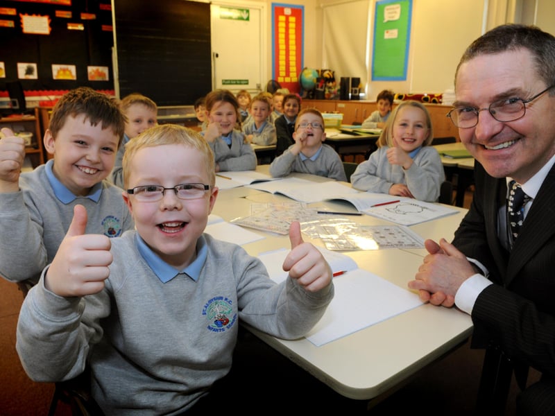 Lots of smiles from these pupils in 2011 after St Aloysius got a great Ofsted report. Head teacher Michael Gallagher joined in with the celebrations.