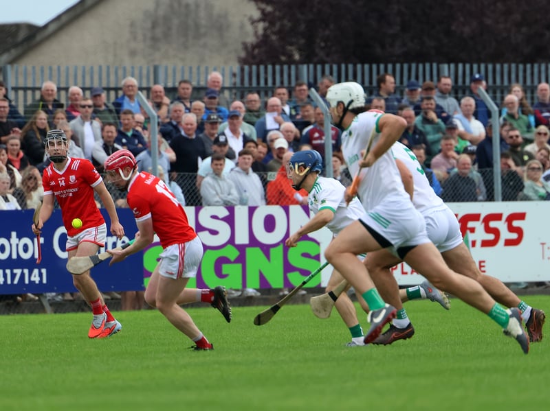 Monaleen's Donnacha Ó Dálaigh holds onto the ball during their clash with Ballybrown