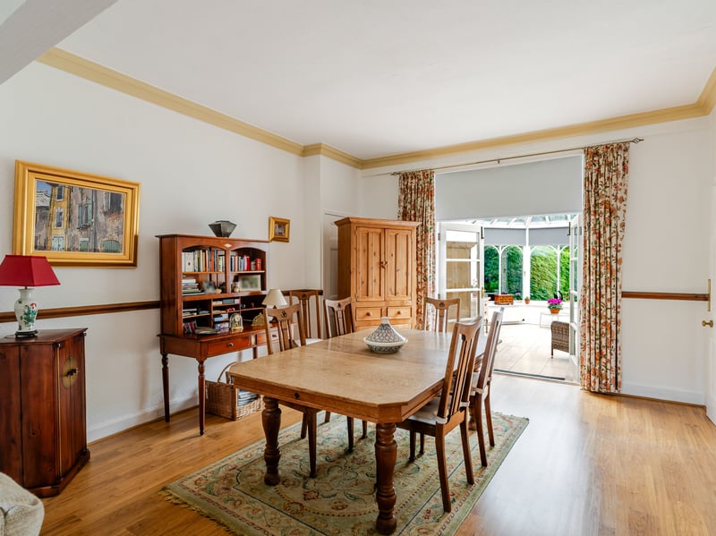 The dual aspect sitting and dining room are both bright and spacious making for a space well-suited to modern family life and entertaining. Also at ground-floor level is a large study with beautiful bay window, cornicing and gas fire and surround. The kitchen is well equipped with a range of wall and floor mounted units and a pleasant outlook over the garden. The adjoining utility space provides useful additional storage and facilities.