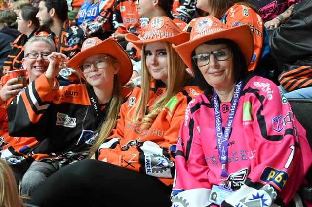 Sheffield Steelers fans all dressed up for the match against Manchester Storm at the Utilita Arena