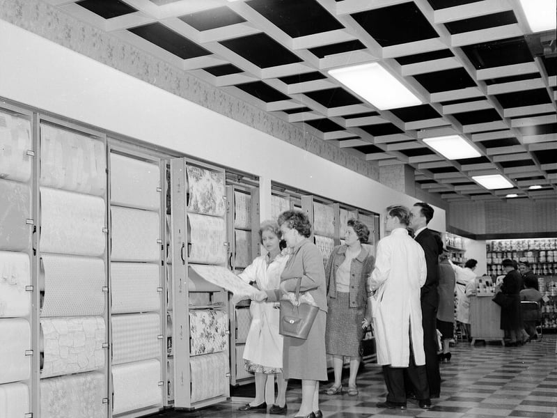 The new paint and wallpaper department at St Cuthberts Co-operative Association, on Bread Street, in June 1960.