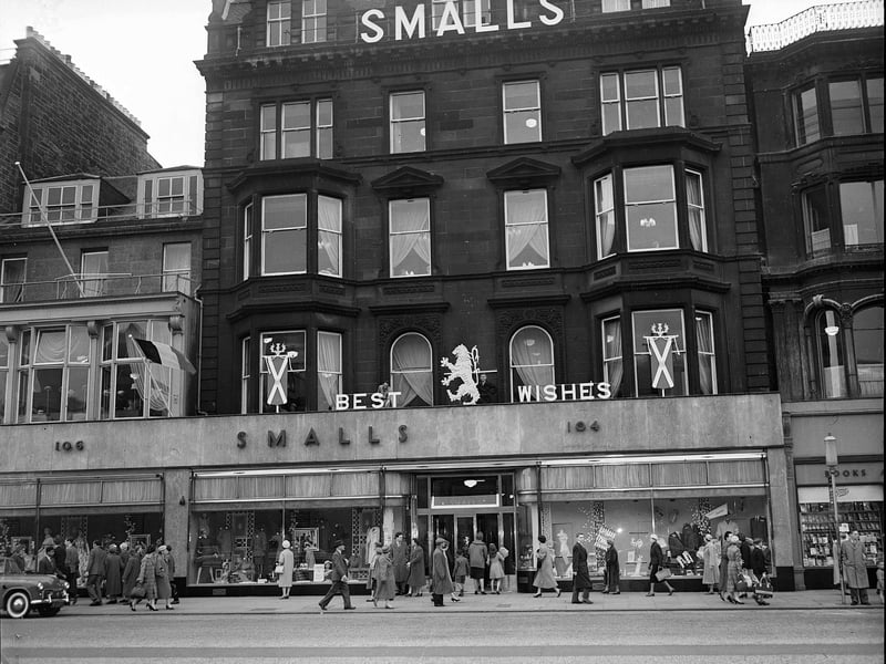 Smalls Department Store, on Princes Street, with a sign marking the royal wedding of Princess Margaret and Antony Armstrong-Jones in May 1960.