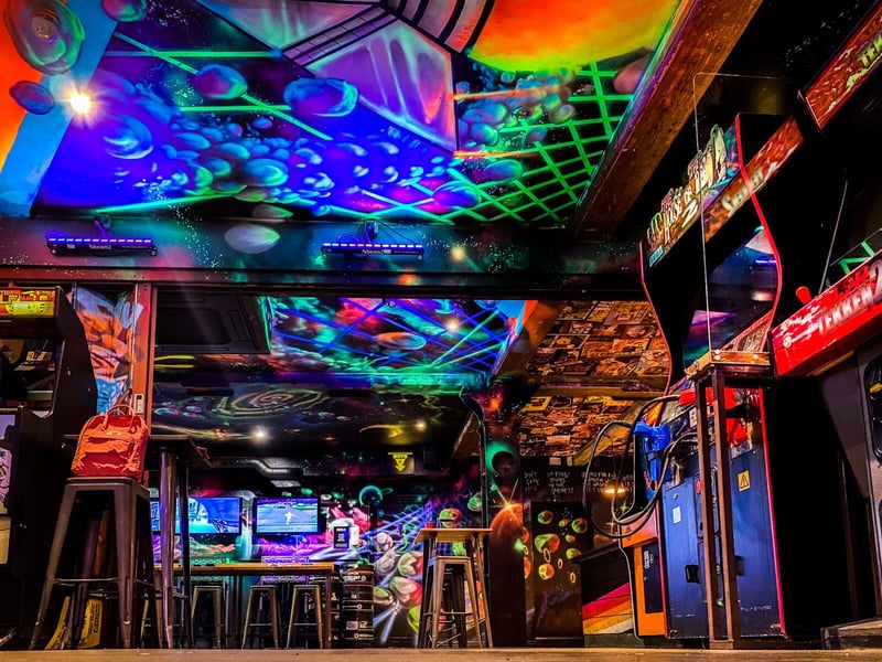 Swap regular gear for fancy dress while button-mashing on classic arcade cabinets, Pinball, and retro consoles accompanied by neon lighting and spooky cocktail specials. 🎃 NQ64 Arcade Bar, Merrion Street