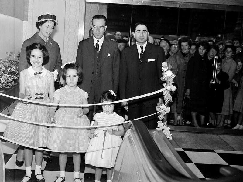 A new escalator inaugurated by the Oppenheim family at Grants Department Store on North Bridge in July 1959. It was Edinburgh's first escalator and an attraction in its own right.