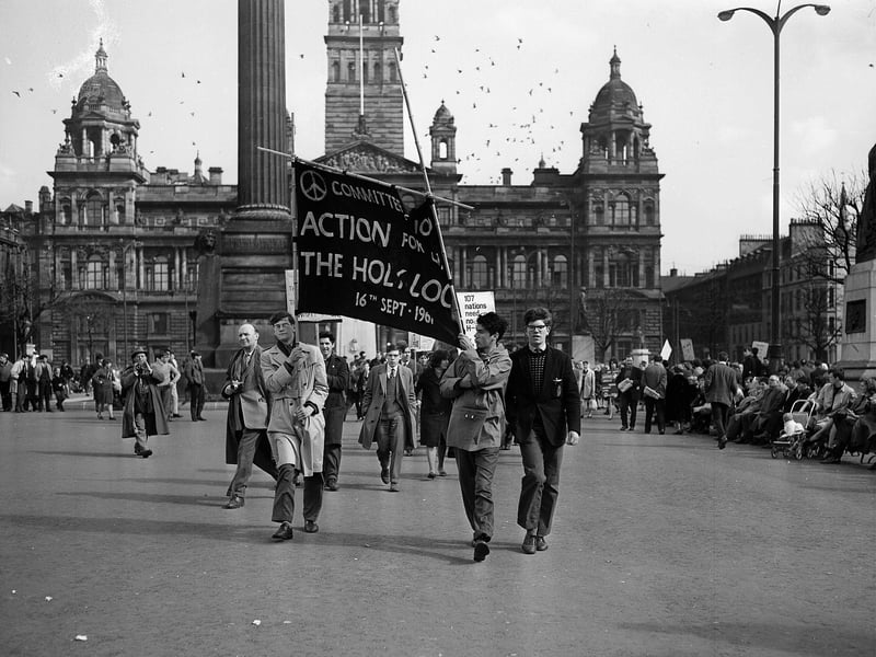 CND Demonstrators in George Square Glasgow campaigning against the nuclear presence in the Holy Loch in April 1962.
