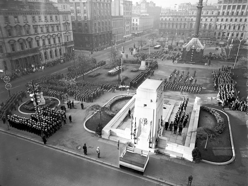 The annual Remembrance Day service at the Cenotaph in George Square in November 1965.