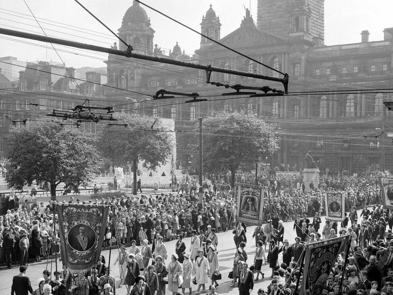 An Orange Parade takes place on George Square in July 1965.