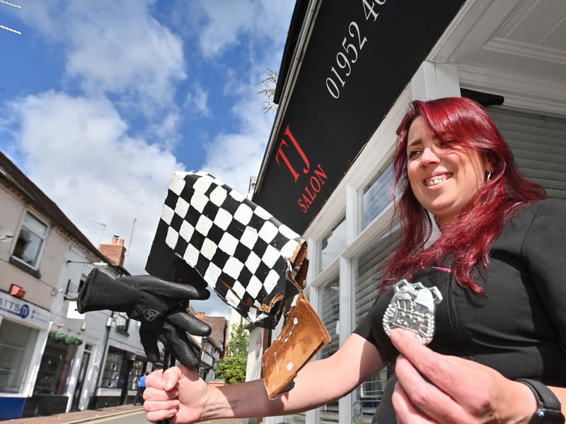 Sadly TJ Salon's entry into the competition - a police man with a speed camera, was destroyed by vandals who drove the wrong way down the one-way road to get to the officer before bundling it into the boot of a BMW. Liz Carey can be seen with the remains of the scarecrow.