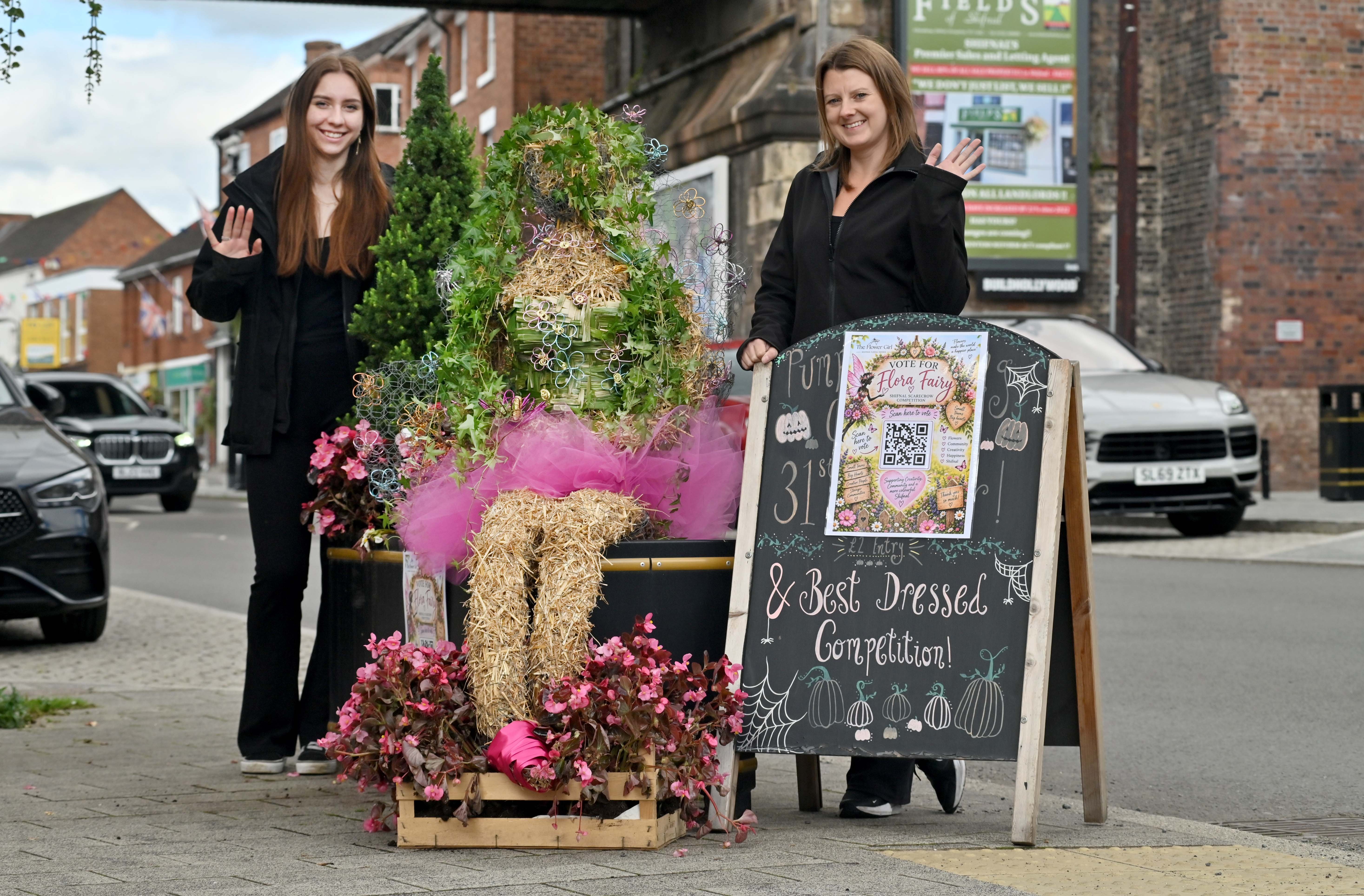 Flora the Fairy has been created by staff at The Flower Girl, and showing off the stunning scarecrow are Amelia Ruscoe and owner Rachael Pallett.