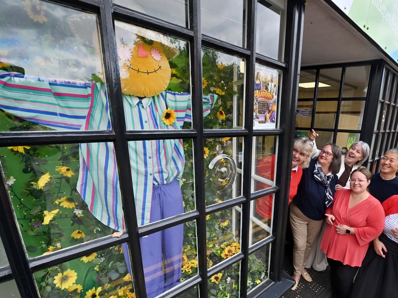 Showing off LPC Domiciliary Care's creation for Shifnal's Scarecrow Festival are boss Esther Watkins with staff members Andy, Leanne, Beth, Julie, Kim and Terezia.