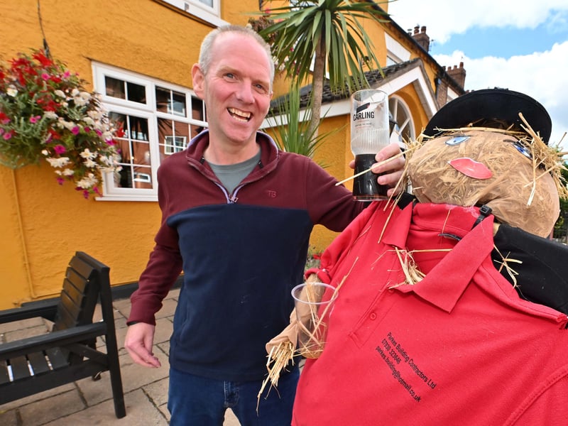 Jaspers regular Jamie Weller with the pub's creation for Shifnal Scarecrow Trail.