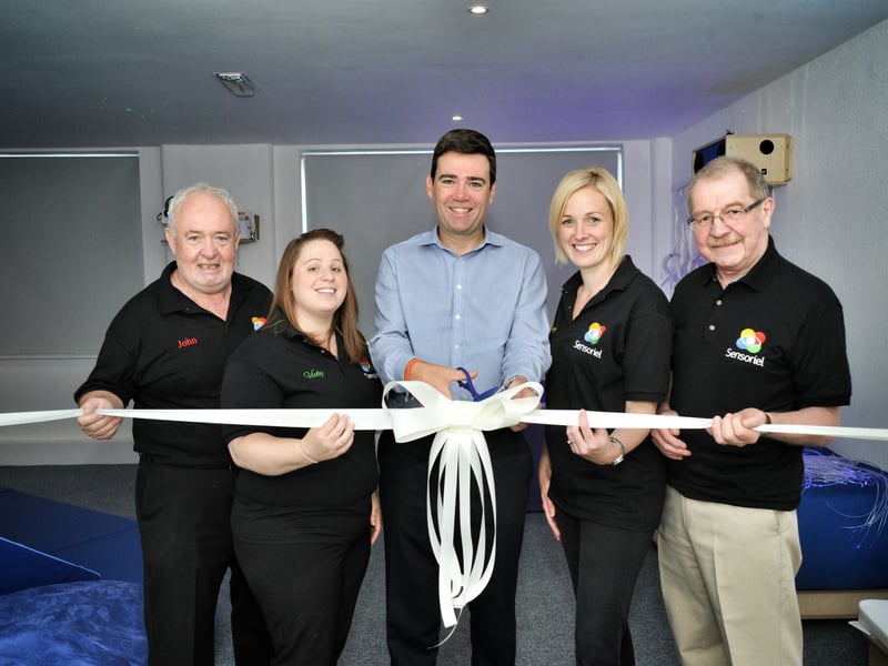 The official opening of Sensoriel CIC's sensory room in Ince, by John Cotter, Vicky Leech, Andy Burnham MP, Amy Cotter and John Traynor