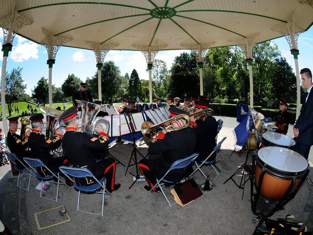 Lancashire Artillery Concert Band performed a free military band concert, paid for by £2m bequest from Wigan florist William Higham, at Mesnes Park