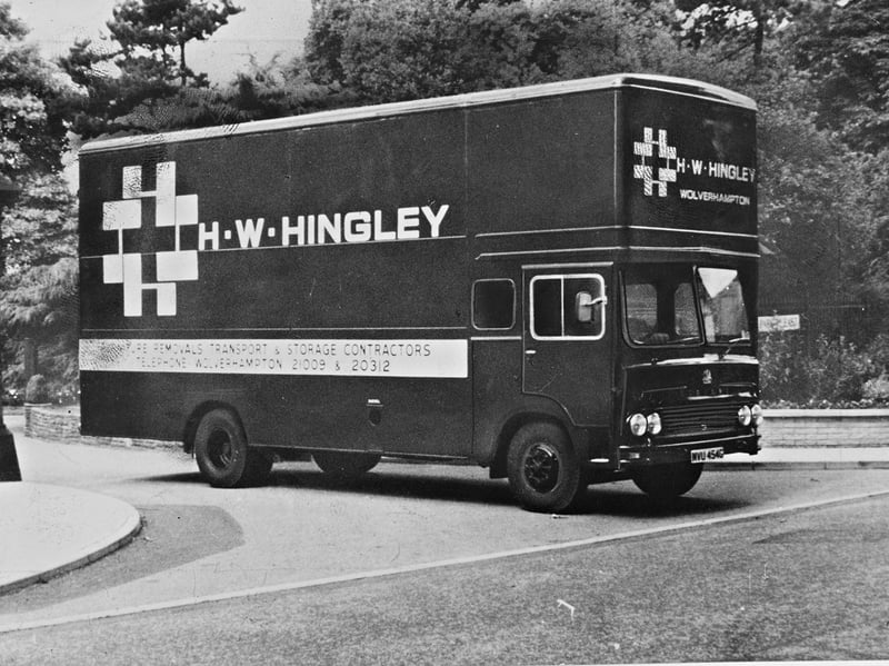 A large removal van belonging to H W Hingley and Co. displays a bold new company emblem in August 1969. The Wolverhampton removal, storage, and transport firm was among the latest local businesses to adopt a distinctive modern "logogram" to establish a recognisable corporate identity. Designed with clever symmetry, the blocky graphic formed the letter "H" whichever way it was viewed, reflecting the contemporary branding trends sweeping through local commercial transport services during the late 1960s. Do you remember seeing H W Hingley's removal vans around the streets of Wolverhampton?