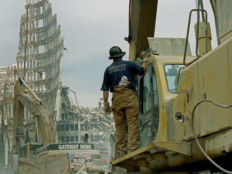 When Paul first arrived at the scene on September 11, 2001 he set up at the base of the South Tower, and filmed Assistant Fire Commissioner Steve Gregory.